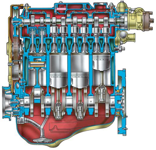 Двигатель ВАЗ 2110 – продольный разрез