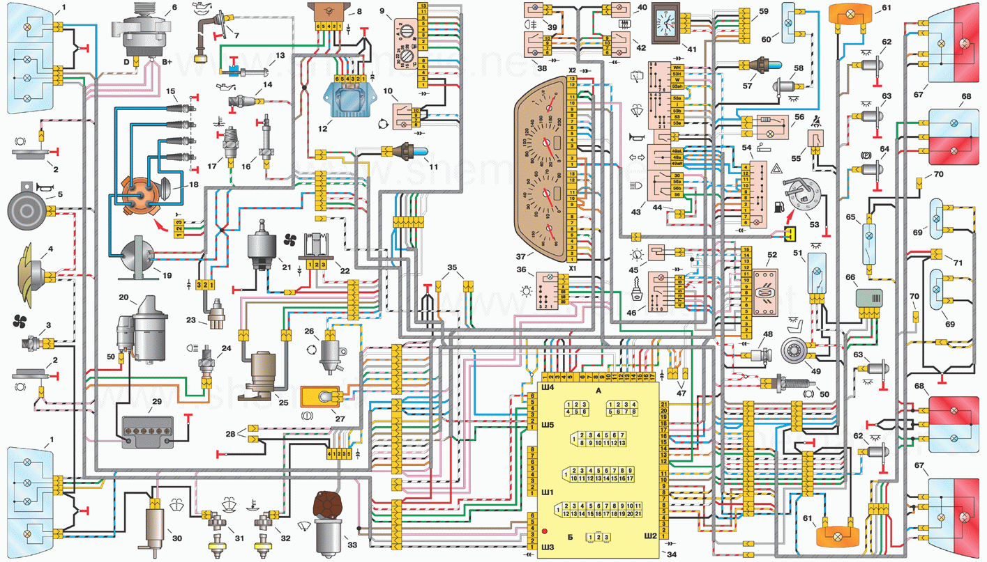 Схема электрооборудования (проводки) на ВАЗ 2110